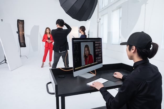 An actor wearing a motion capture suit in a studio environment, surrounded by cameras and sensors. The actor is performing a dynamic action, such as jumping or running, with the data being captured in real-time.