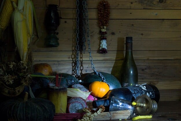 A dimly lit antique shop interior with shelves overflowing with assorted objects. In the foreground, a tarnished silver locket lies on a velvet cushion, drawing the viewer's eye. The background is blurred, creating a sense of mystery and history.