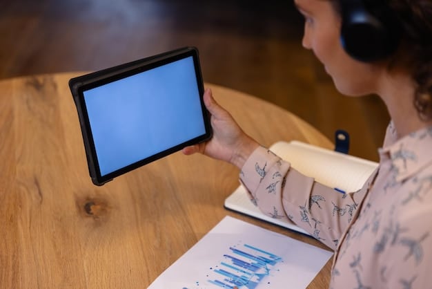 A person using a tablet to browse streaming services, with a visible price comparison chart in the background, highlighting the importance of transparency.