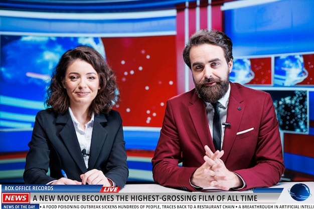 A split-screen image showing two different news broadcasts, one with a traditional set and the other with a more modern, digital-focused design, representing the potential changes in news presentation.