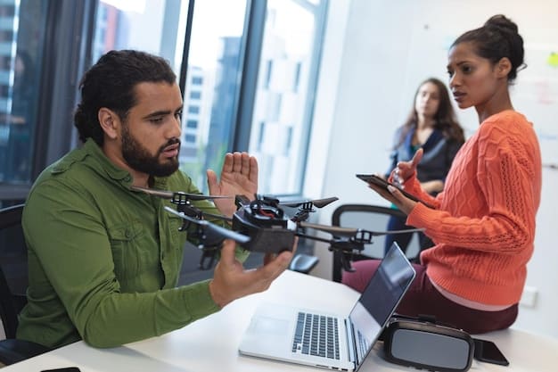 A diverse group of young journalism students gathered in a newsroom setting, working on computers and interviewing people with microphones, showcasing the future of journalism.