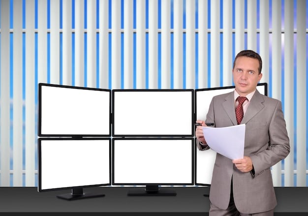 A person sitting at a desk with multiple screens displaying different news sources and corporate filings, symbolizing the process of cross-referencing information for verification.