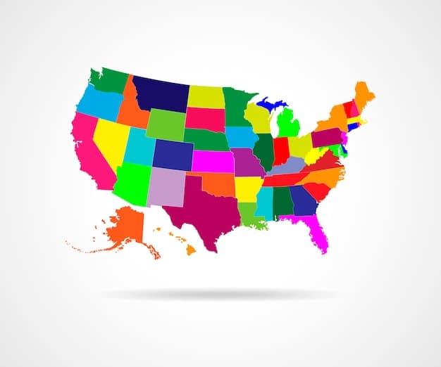 A map of the United States with different regions highlighted in different colors, representing varied content availability on a specific streaming service. Each region has a label indicating the content differences in that region.