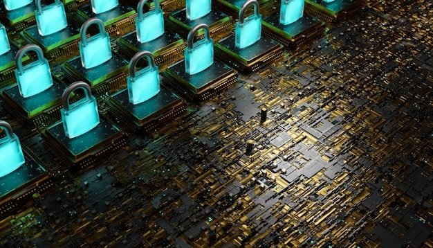 A stylized image representing cybersecurity in the streaming industry, featuring digital locks, encrypted data streams, and vigilant monitoring symbols. The image conveys the importance of protecting streaming content from piracy and unauthorized access.