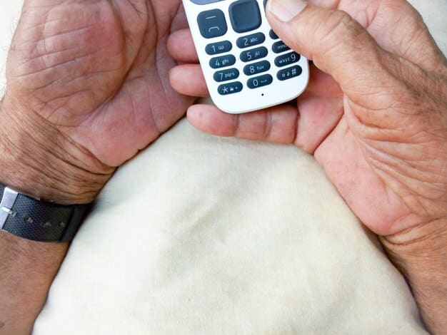 A close-up shot of a senior-friendly remote control with large buttons and clear labels, resting on a coffee table next to a streaming device.