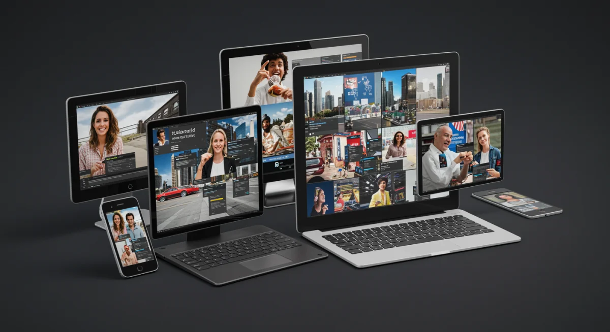 Diverse media screens illustrating audience fragmentation in modern advertising.