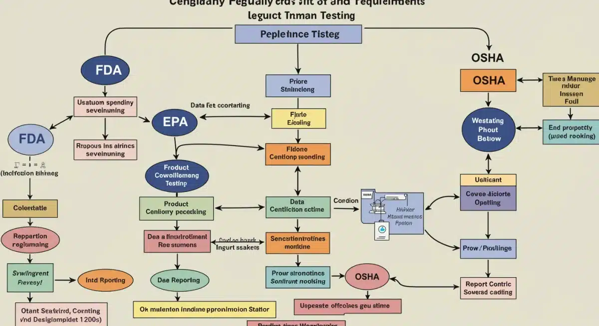 Flowchart depicting complex US regulatory pathways for product testing.