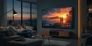 Family watching vibrant 4K HDR movie on large living room TV