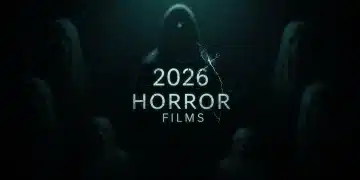 Ominous poster background for 2026 horror films with ghostly figures