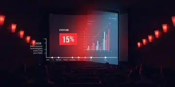 Streaming services interface encroaching on a movie theater screen, symbolizing market shift and competition by 2026.