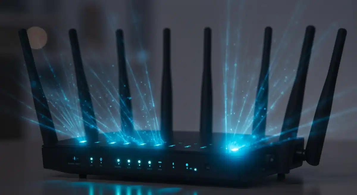 Modern Wi-Fi router optimizing network signals for improved streaming performance.