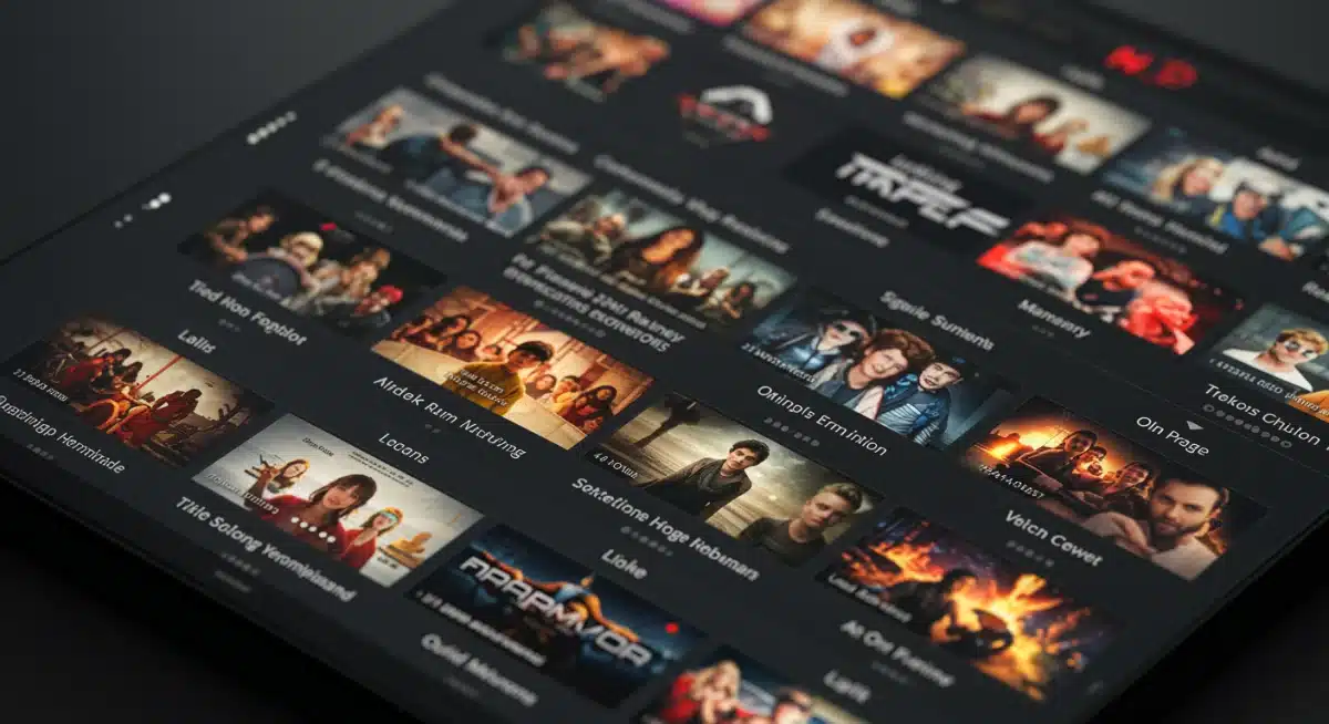 Close-up of a streaming platform interface with personalized content recommendations and tailored viewing history.