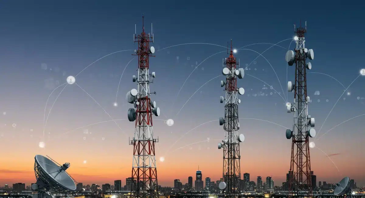 Illustration of broadcast infrastructure undergoing significant technological and network reconfiguration.