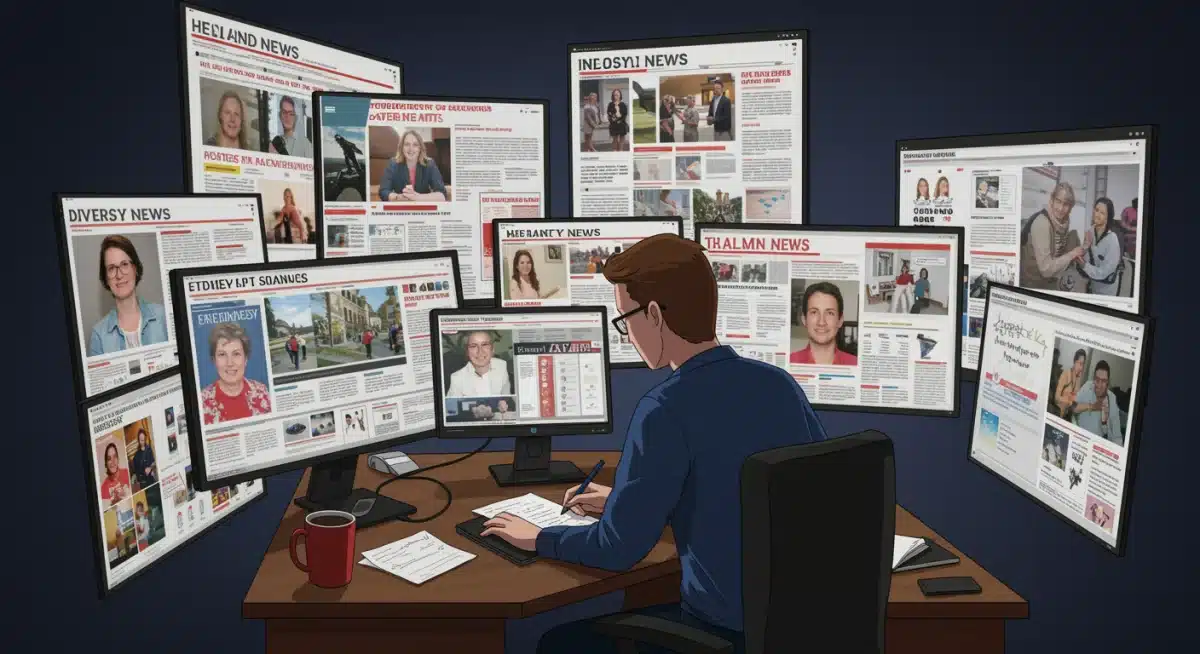 Person critically consuming news from multiple screens, symbolizing diverse news intake.