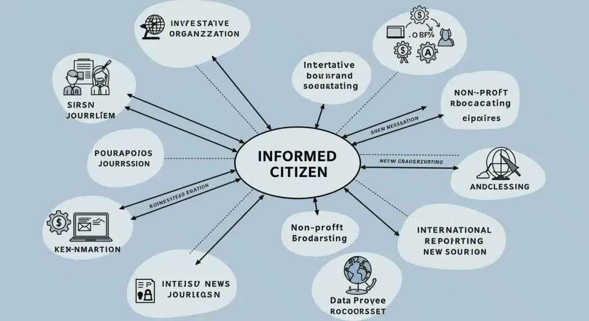 Flow chart illustrating connection between diverse news organizations and an informed citizen.