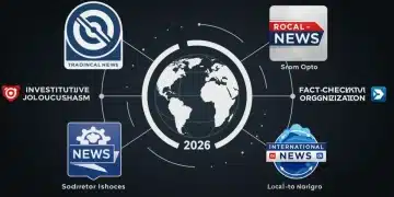 Diverse news logos surrounding a globe, representing unbiased national news sources in 2026.