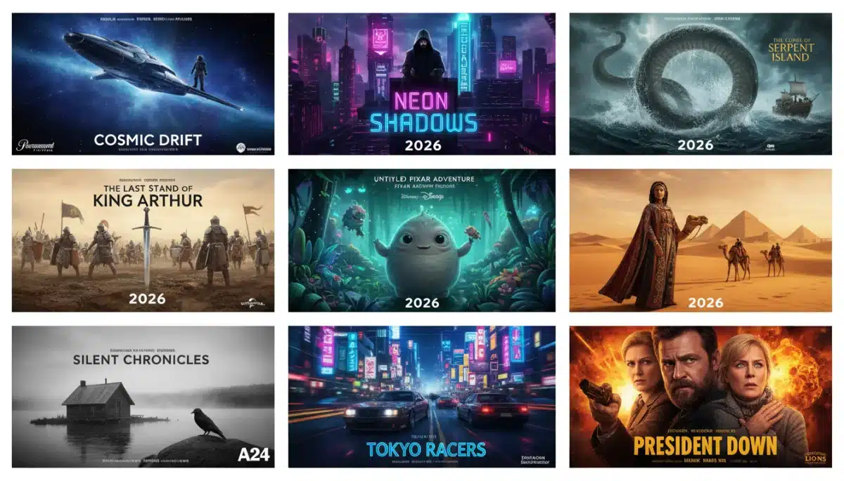 Collection of anticipated 2026 movie posters from major studios.