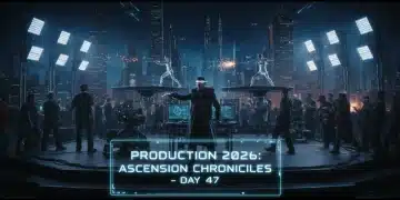 Filmmakers navigate complex production challenges on a futuristic blockbuster set.