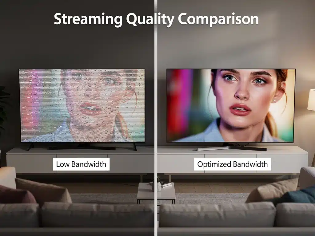 Comparison of poor quality versus optimized 4K streaming for visual clarity.