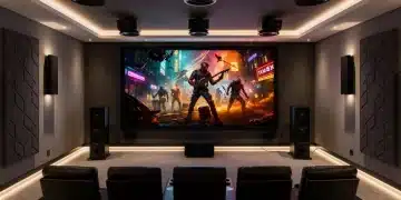 Modern home theater with Dolby Atmos and DTS:X setup for 2026 streaming audio