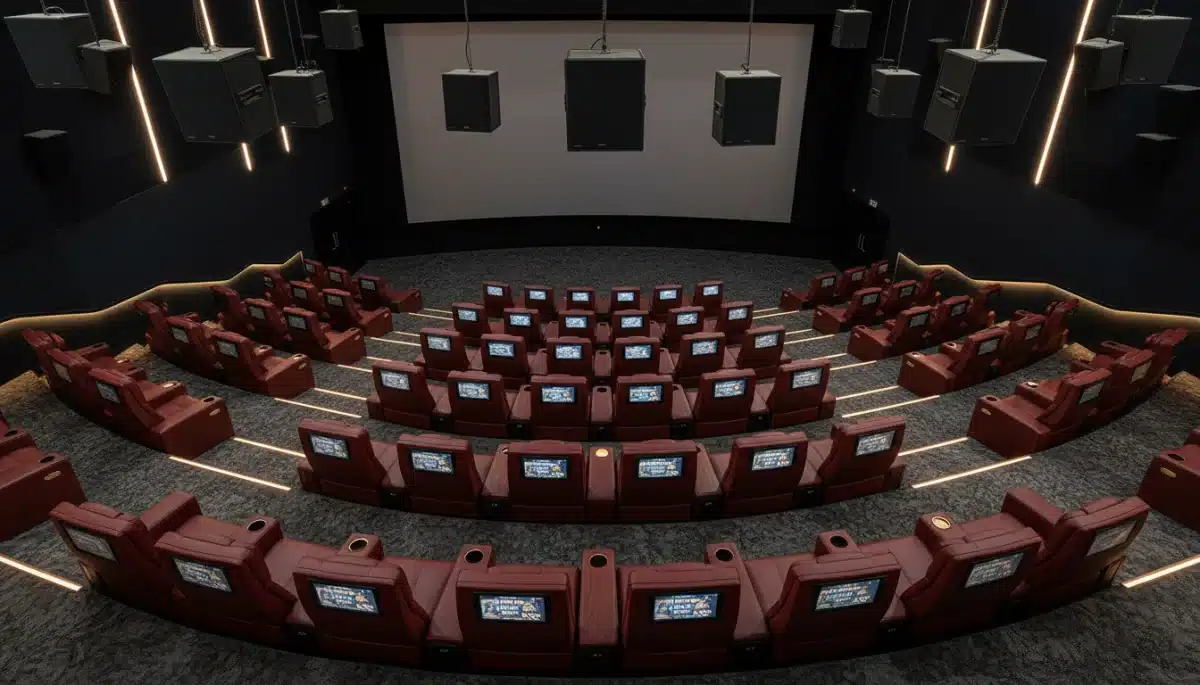 Premium movie theater with luxury reclining seats and advanced sound system.