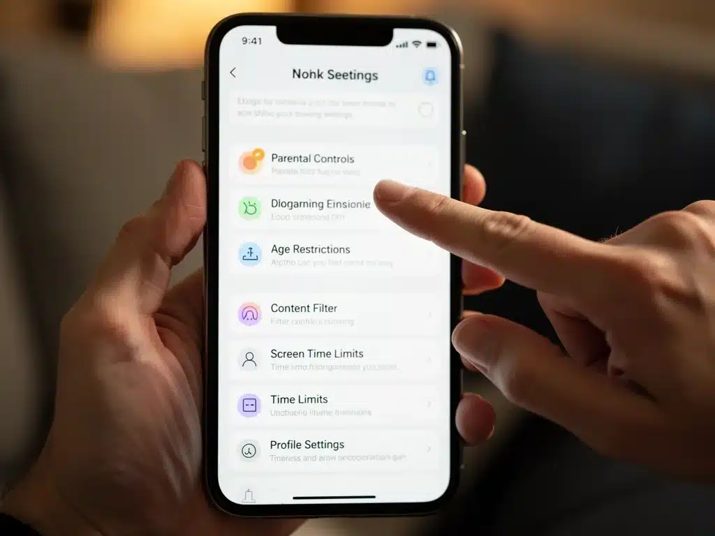 Smartphone screen showing parental control settings on a streaming app
