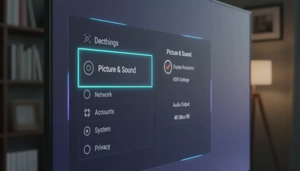 Close-up of streaming device menu with highlighted settings options.