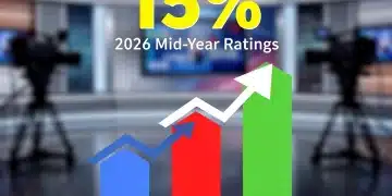 Graphic illustrating 15% viewership increase for three TV networks in 2026 mid-year ratings.