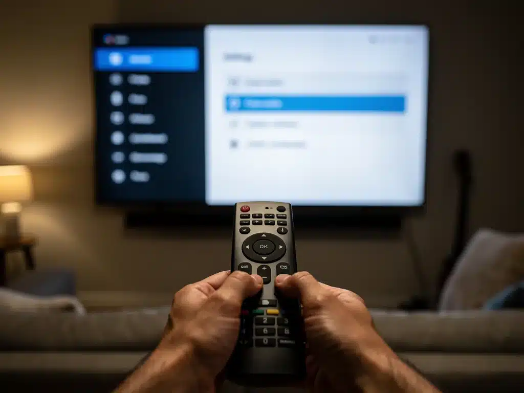 Navigating smart TV settings to clear cache and update software.