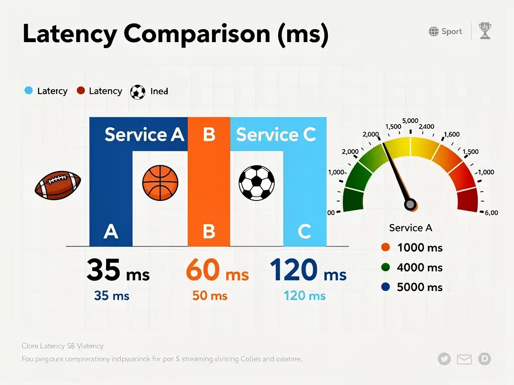 Infographic comparing live streaming latency across three top services for sports, showing millisecond differences for 2026.