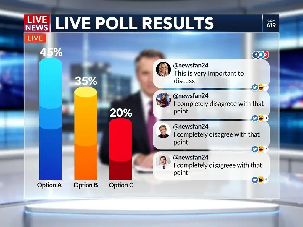Live poll results and social media comments on a news broadcast