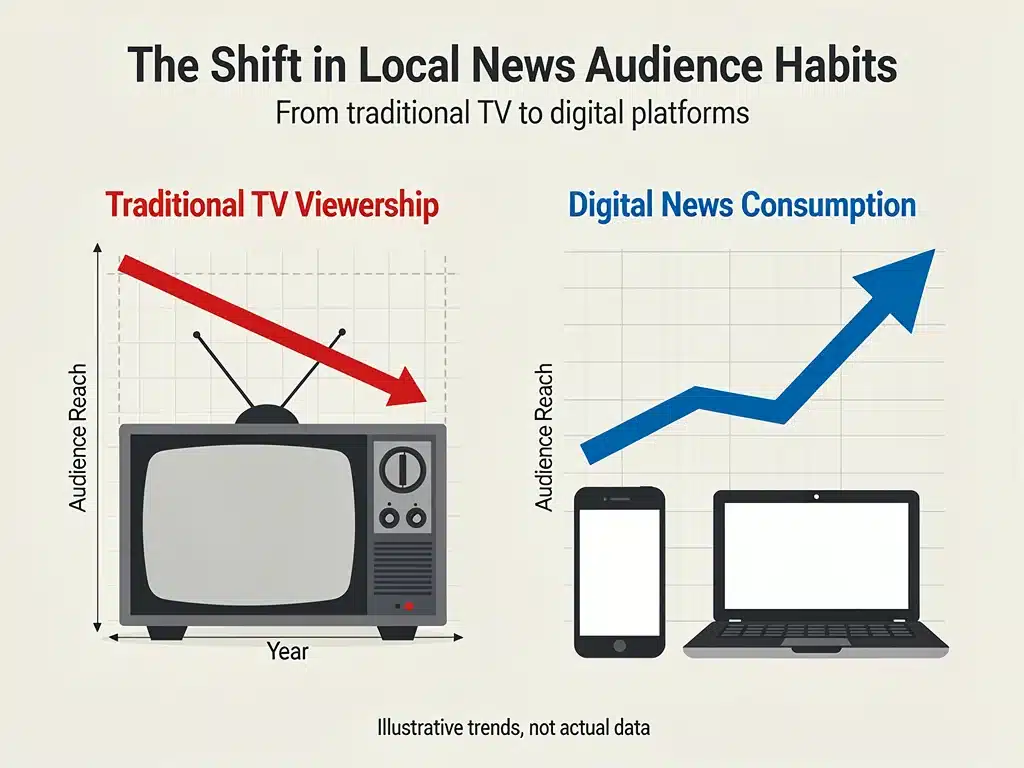 Chart depicting declining traditional TV viewership and increasing digital news consumption.