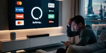 Frustrated person troubleshooting streaming issues on a smart TV