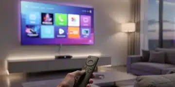 Futuristic streaming device interface on large TV screen