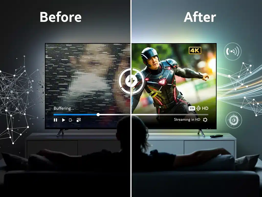 Before and after streaming quality with new protocols and optimized bandwidth