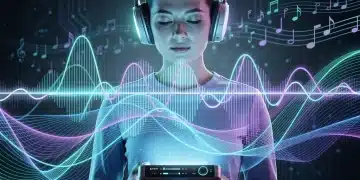 Futuristic audio interface with headphones for streaming sound quality